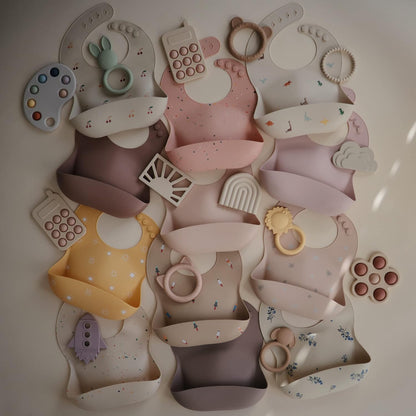 Silicone Baby Bib | Adjustable Fit Waterproof Bibs (Whales) - Colors B