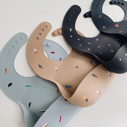 Silicone Baby Bib | Adjustable Fit Waterproof Bibs (Whales) - Colors B