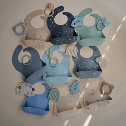 Silicone Baby Bib | Adjustable Fit Waterproof Bibs (Whales) - Colors B