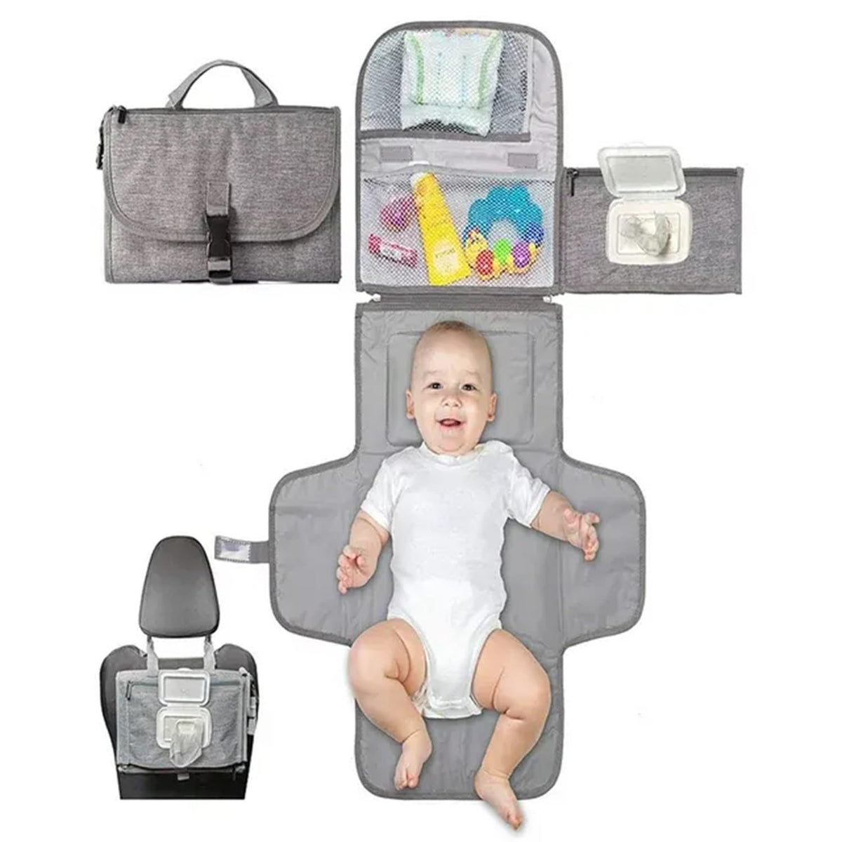 Portable Diaper Changing Pad for Newborn Girl & Boy Baby with Detachable Wipes Pockets &- Fully Padded & Waterproof Travel Changing kit for Baby