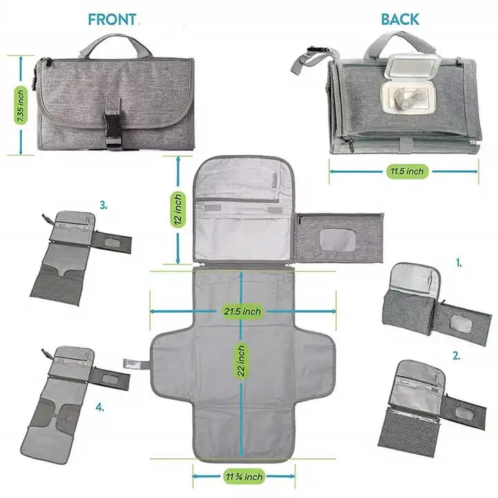 Portable Diaper Changing Pad for Newborn Girl & Boy Baby with Detachable Wipes Pockets &- Fully Padded & Waterproof Travel Changing kit for Baby