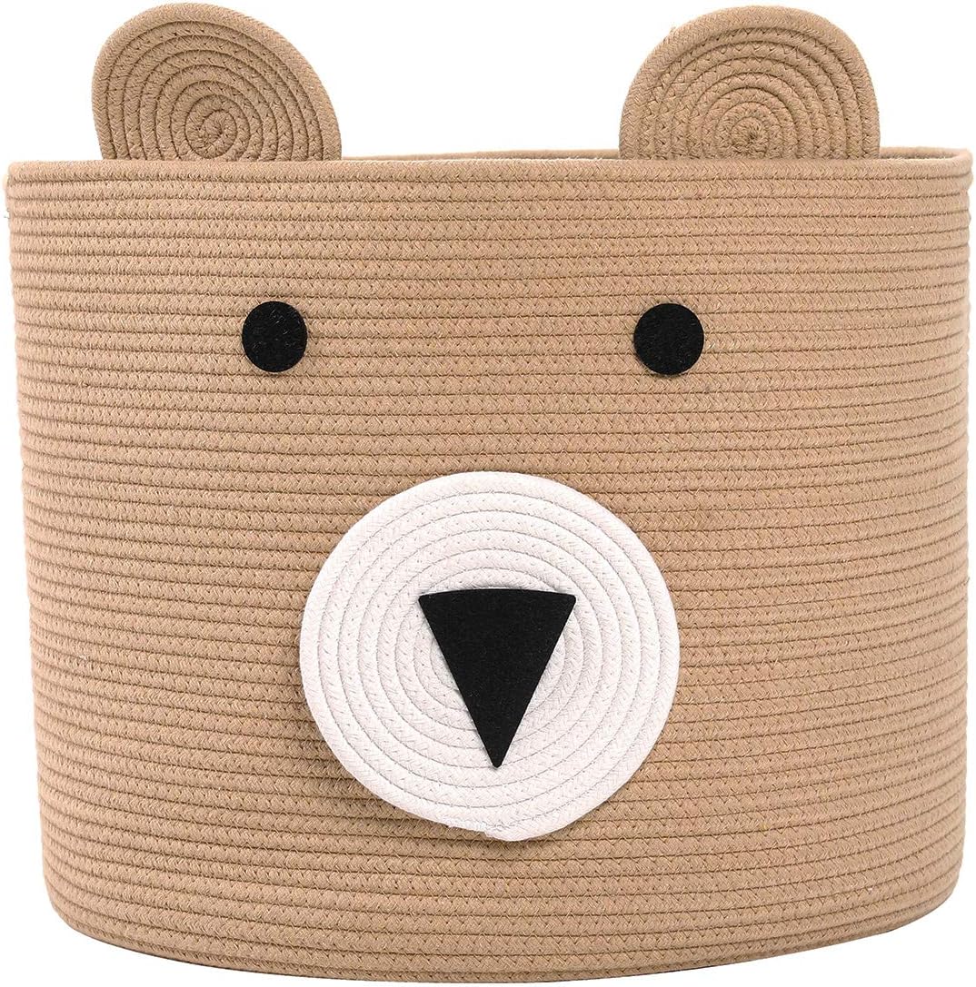 18x15 Inch Large Bear Basket, Open Cotton Rope Animal Storage Bin for Kids Bedroom Playroom, Handwoven Teddy Bear Decor, White