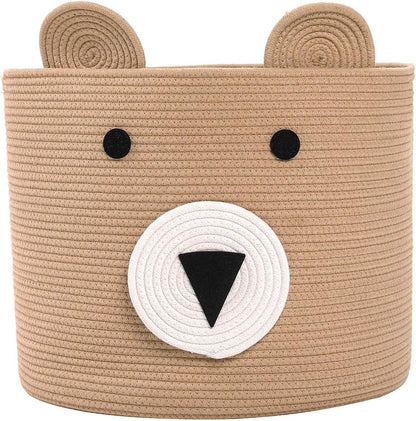 18x15 Inch Large Bear Basket, Open Cotton Rope Animal Storage Bin for Kids Bedroom Playroom, Handwoven Teddy Bear Decor, White