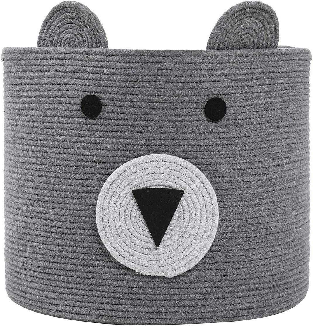 18x15 Inch Large Bear Basket, Open Cotton Rope Animal Storage Bin for Kids Bedroom Playroom, Handwoven Teddy Bear Decor, White