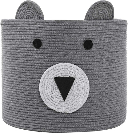 18x15 Inch Large Bear Basket, Open Cotton Rope Animal Storage Bin for Kids Bedroom Playroom, Handwoven Teddy Bear Decor, White