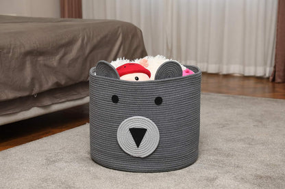 18x15 Inch Large Bear Basket, Open Cotton Rope Animal Storage Bin for Kids Bedroom Playroom, Handwoven Teddy Bear Decor, White