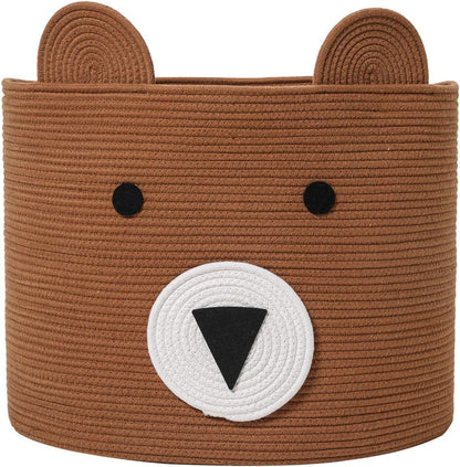 18x15 Inch Large Bear Basket, Open Cotton Rope Animal Storage Bin for Kids Bedroom Playroom, Handwoven Teddy Bear Decor, White