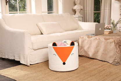 18x15 Inch Large Bear Basket, Open Cotton Rope Animal Storage Bin for Kids Bedroom Playroom, Handwoven Teddy Bear Decor, White