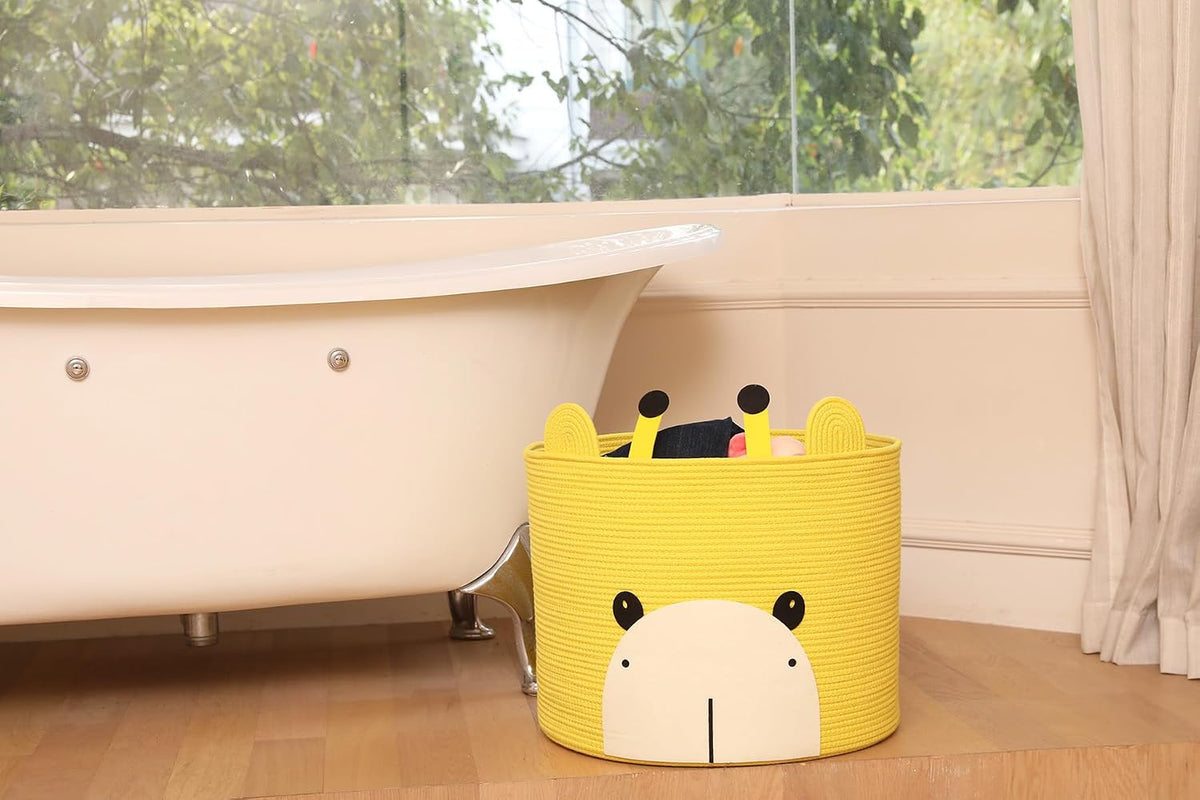 18x15 Inch Large Bear Basket, Open Cotton Rope Animal Storage Bin for Kids Bedroom Playroom, Handwoven Teddy Bear Decor, White