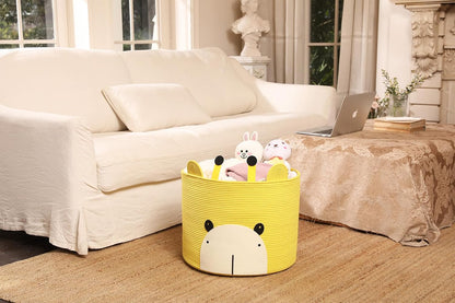 18x15 Inch Large Bear Basket, Open Cotton Rope Animal Storage Bin for Kids Bedroom Playroom, Handwoven Teddy Bear Decor, White