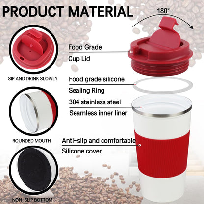 18oz Mug with Ceramic Coating Inside, Insulated Coffee Mug with Lid, Leak Proof Coffee Travel Mug, Travel Coffee Mug Fits in Car Cup Holder