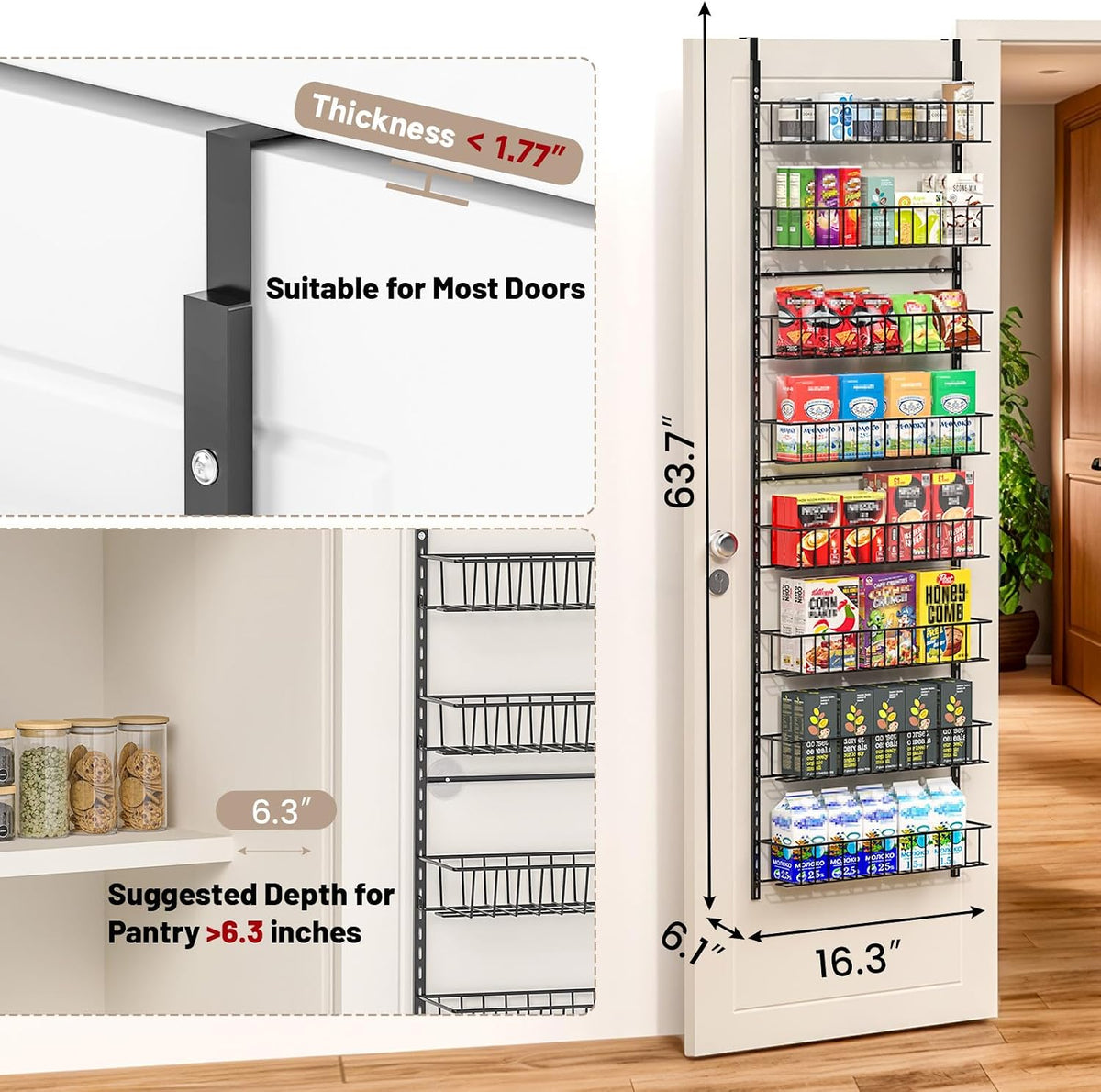 8-Tier Pantry Door Organizer, Black