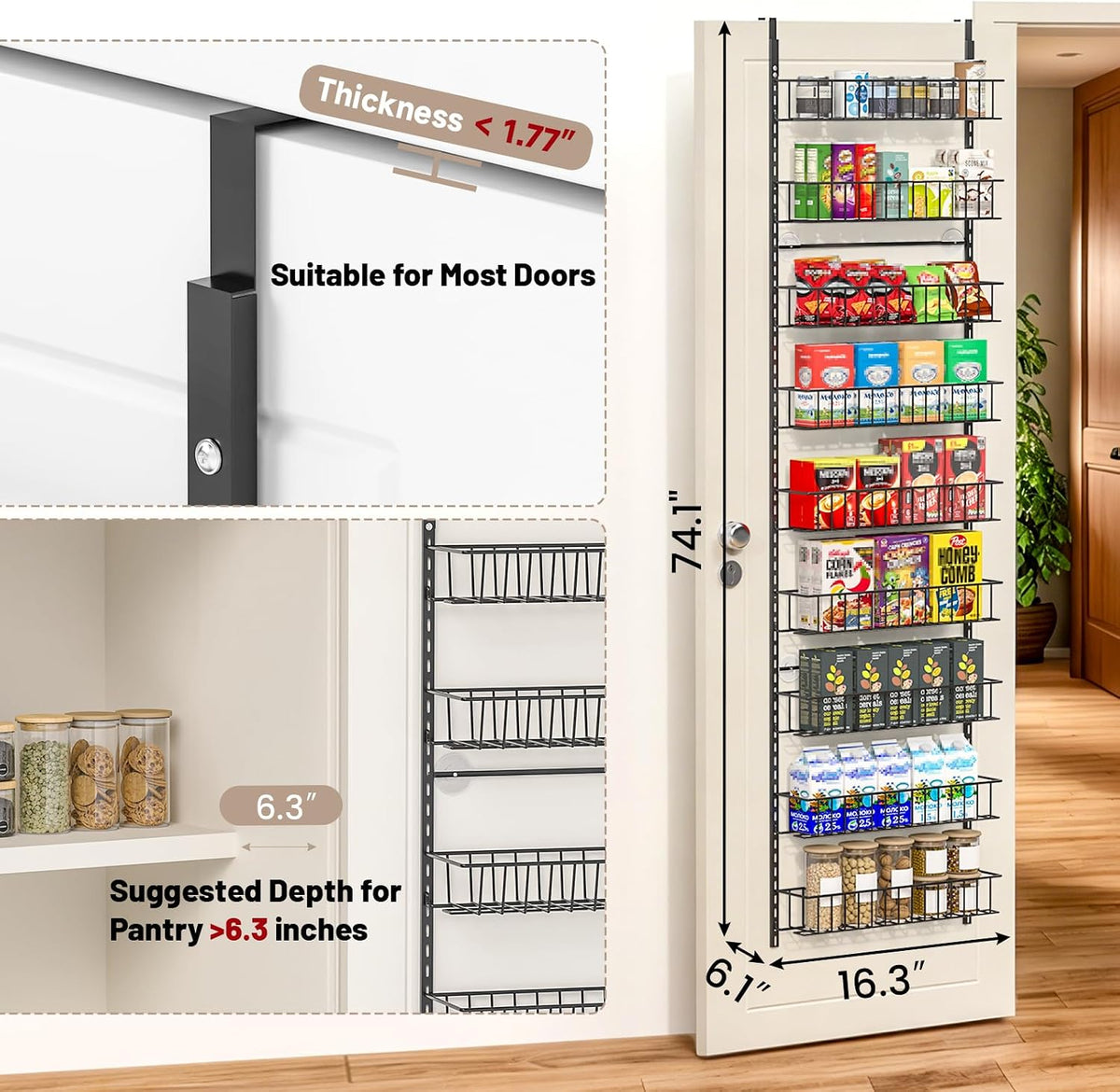 8-Tier Pantry Door Organizer, Black