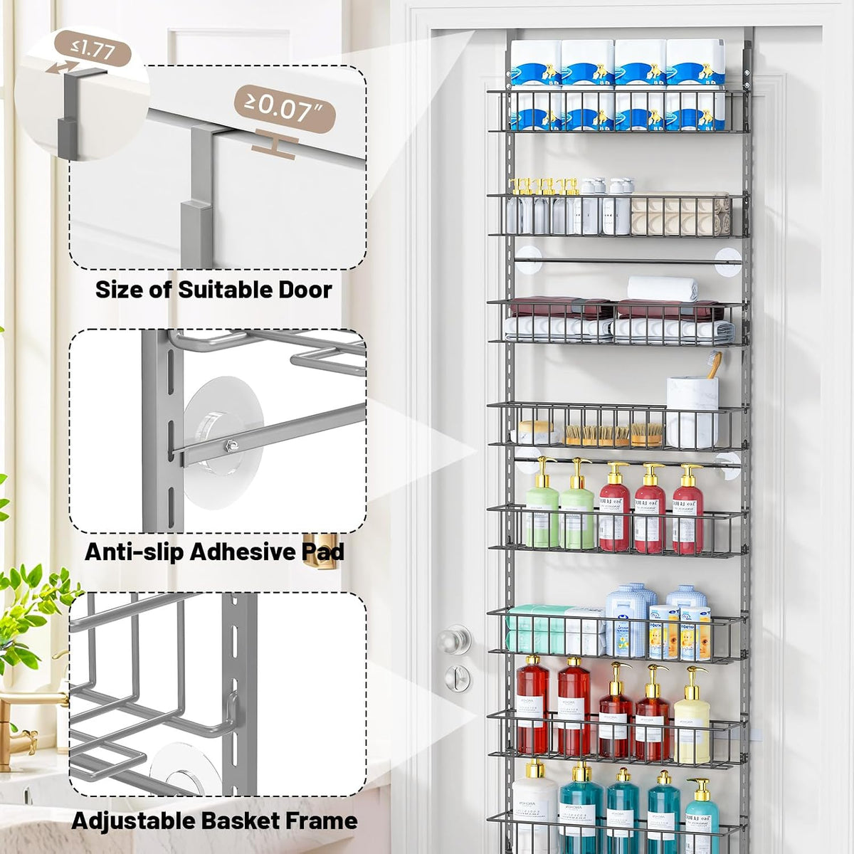 8-Tier Pantry Door Organizer, Black