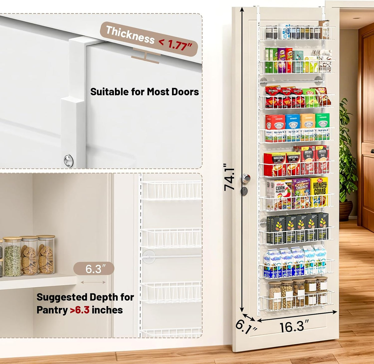 8-Tier Pantry Door Organizer, Black