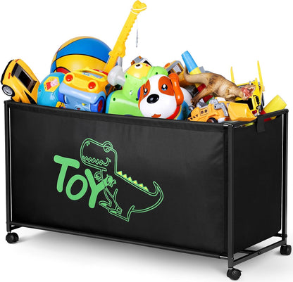 Large Toy Box with Wheels Big Toy Chest for Kids Organizer Toy Storage Bin, 124L, Black
