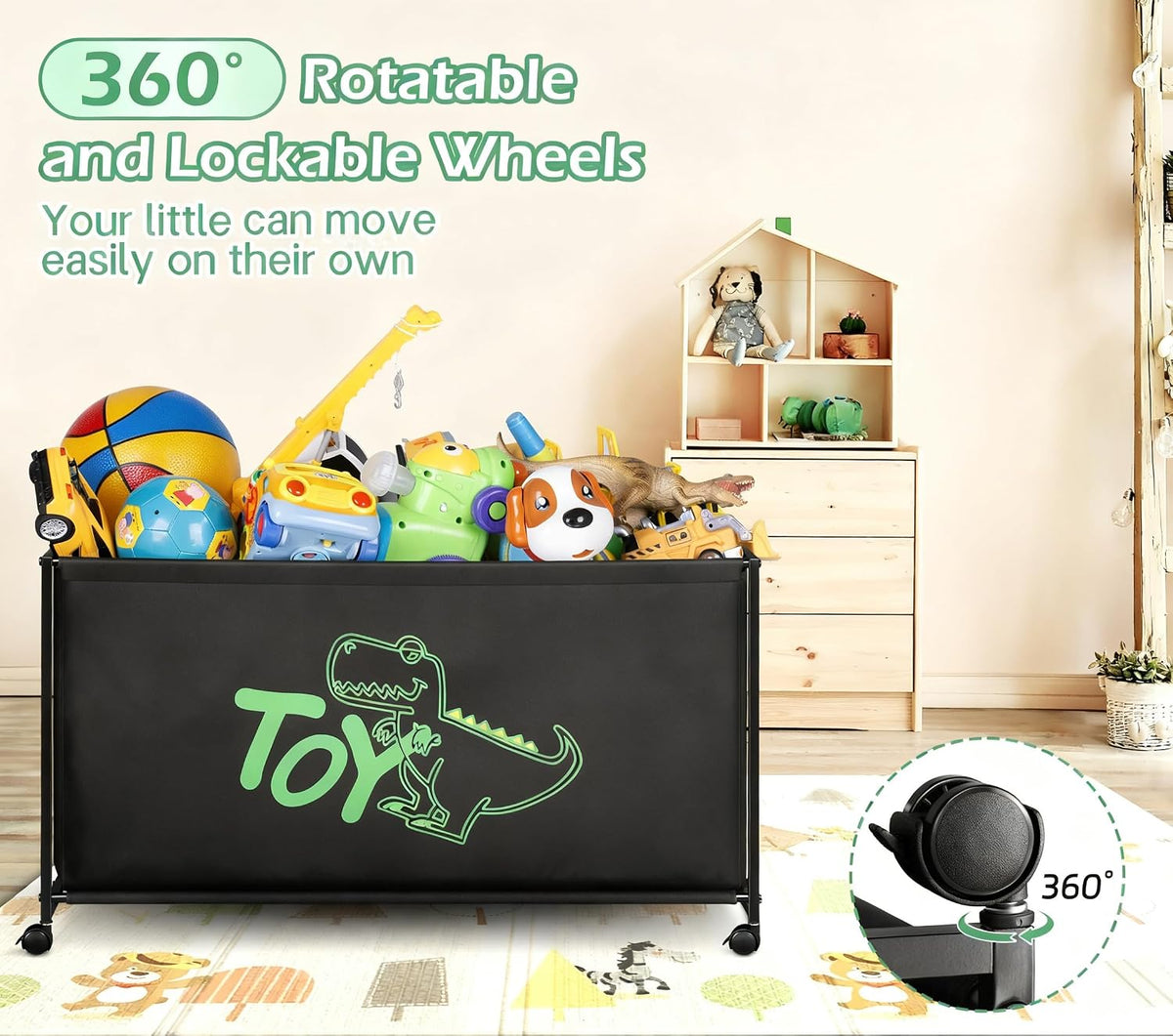 Large Toy Box with Wheels Big Toy Chest for Kids Organizer Toy Storage Bin, 124L, Black