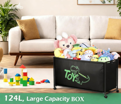 Large Toy Box with Wheels Big Toy Chest for Kids Organizer Toy Storage Bin, 124L, Black