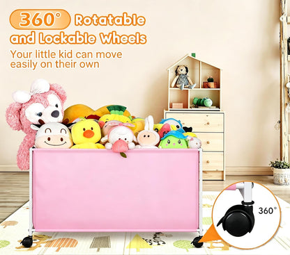 Large Toy Box with Wheels Big Toy Chest for Kids Organizer Toy Storage Bin, 124L, Black