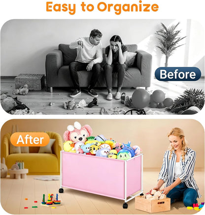 Large Toy Box with Wheels Big Toy Chest for Kids Organizer Toy Storage Bin, 124L, Black