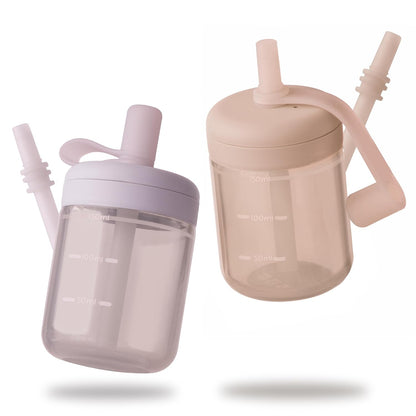 Baby Straw Cup & Suction Plates Set | 2-Pack 5oz Silicone Toddler Sippy Cups with Straw Lid | BPA-Free Drop-Proof Baby Cups + 3-Pack Silicone Divided Plates with Lids | Microwave & Dishwasher