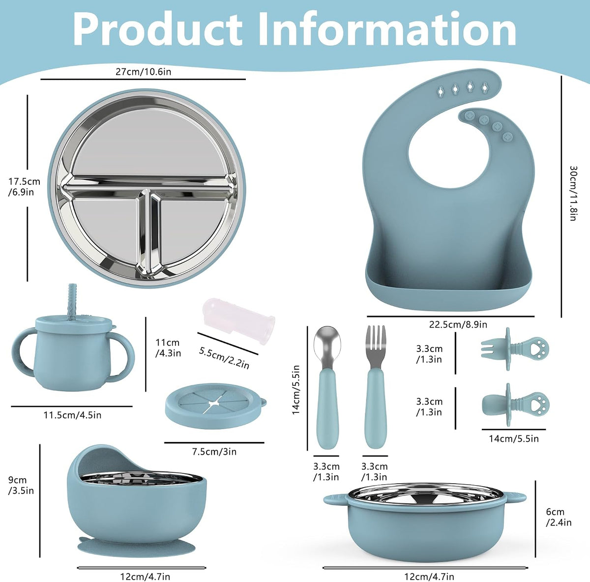 13PCS Baby Feeding Set, Removable Stainless & Silicone, Odor-Free