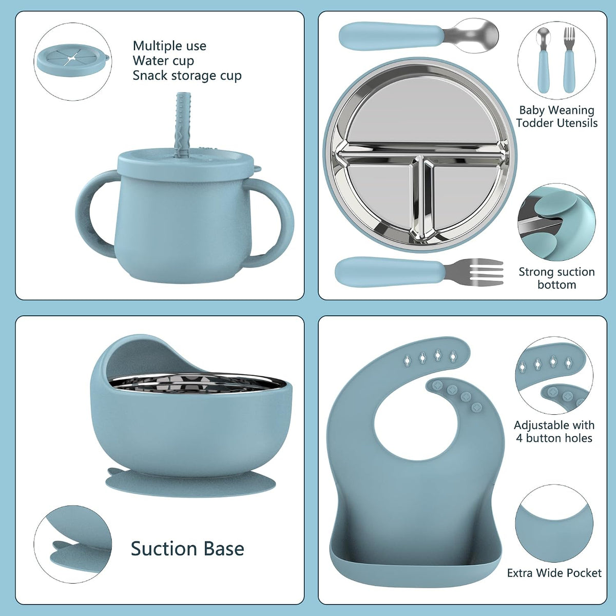 13PCS Baby Feeding Set, Removable Stainless & Silicone, Odor-Free