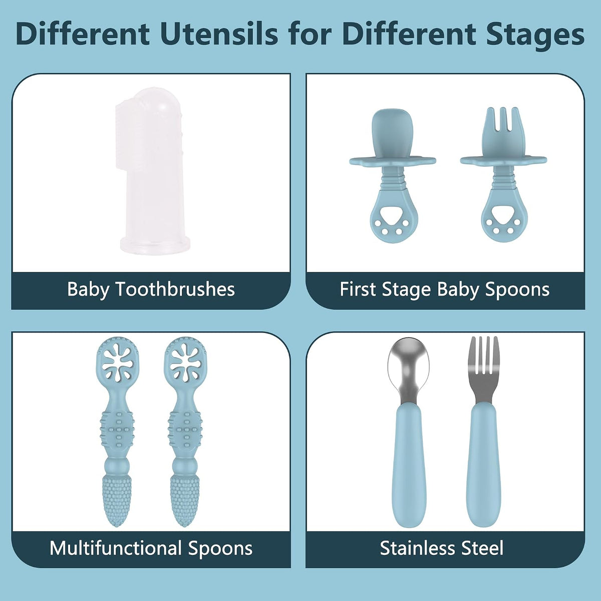 13PCS Baby Feeding Set, Removable Stainless & Silicone, Odor-Free