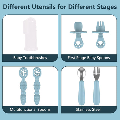 13PCS Baby Feeding Set, Removable Stainless & Silicone, Odor-Free
