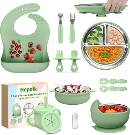 13PCS Baby Feeding Set, Removable Stainless & Silicone, Odor-Free