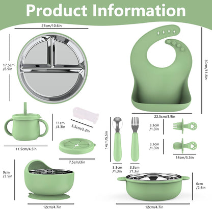 13PCS Baby Feeding Set, Removable Stainless & Silicone, Odor-Free