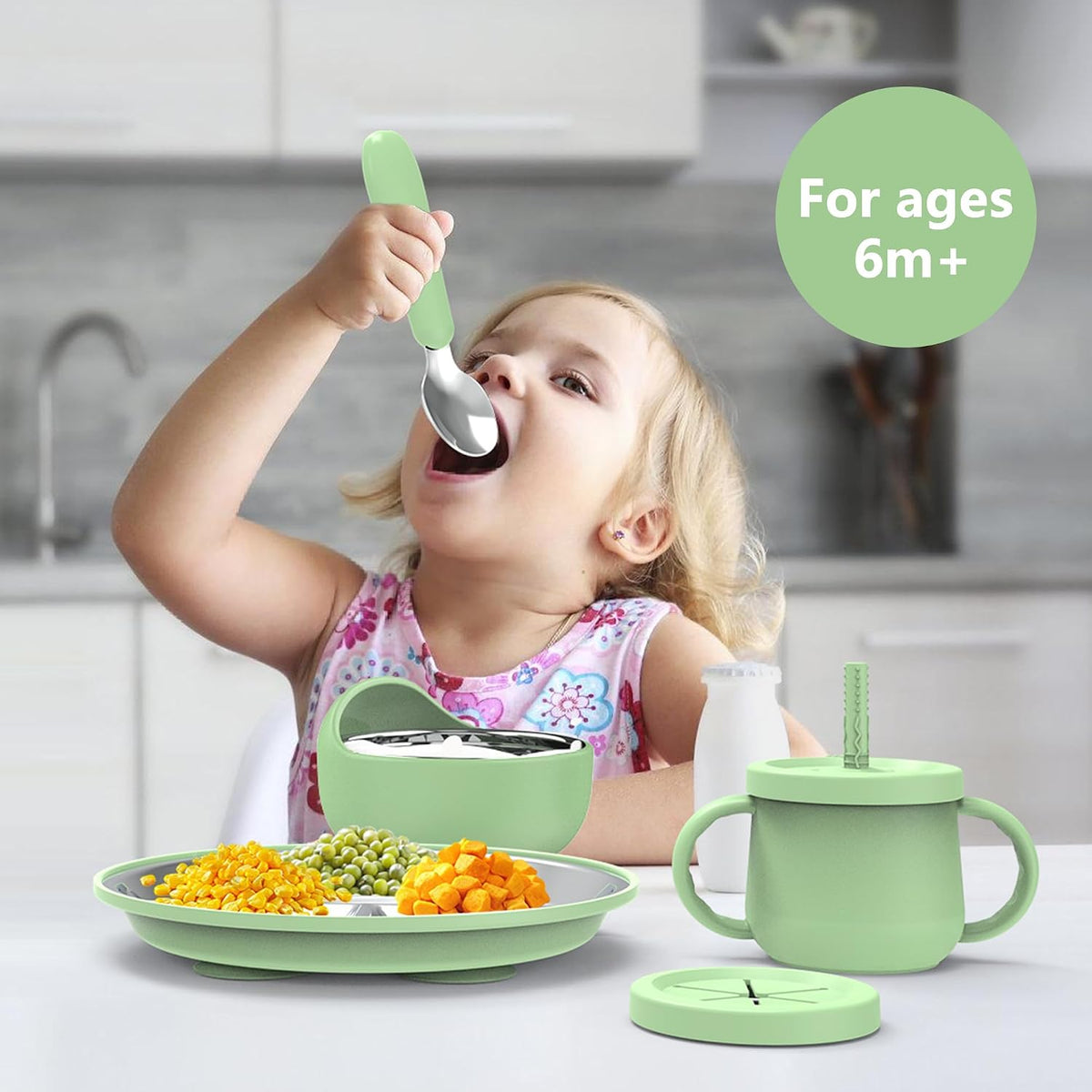 13PCS Baby Feeding Set, Removable Stainless & Silicone, Odor-Free