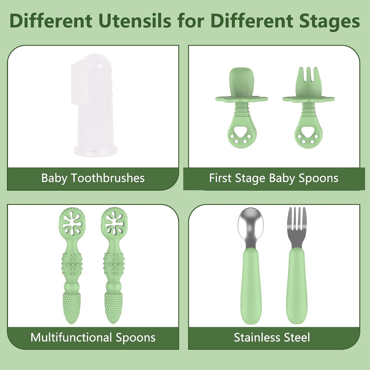 13PCS Baby Feeding Set, Removable Stainless & Silicone, Odor-Free