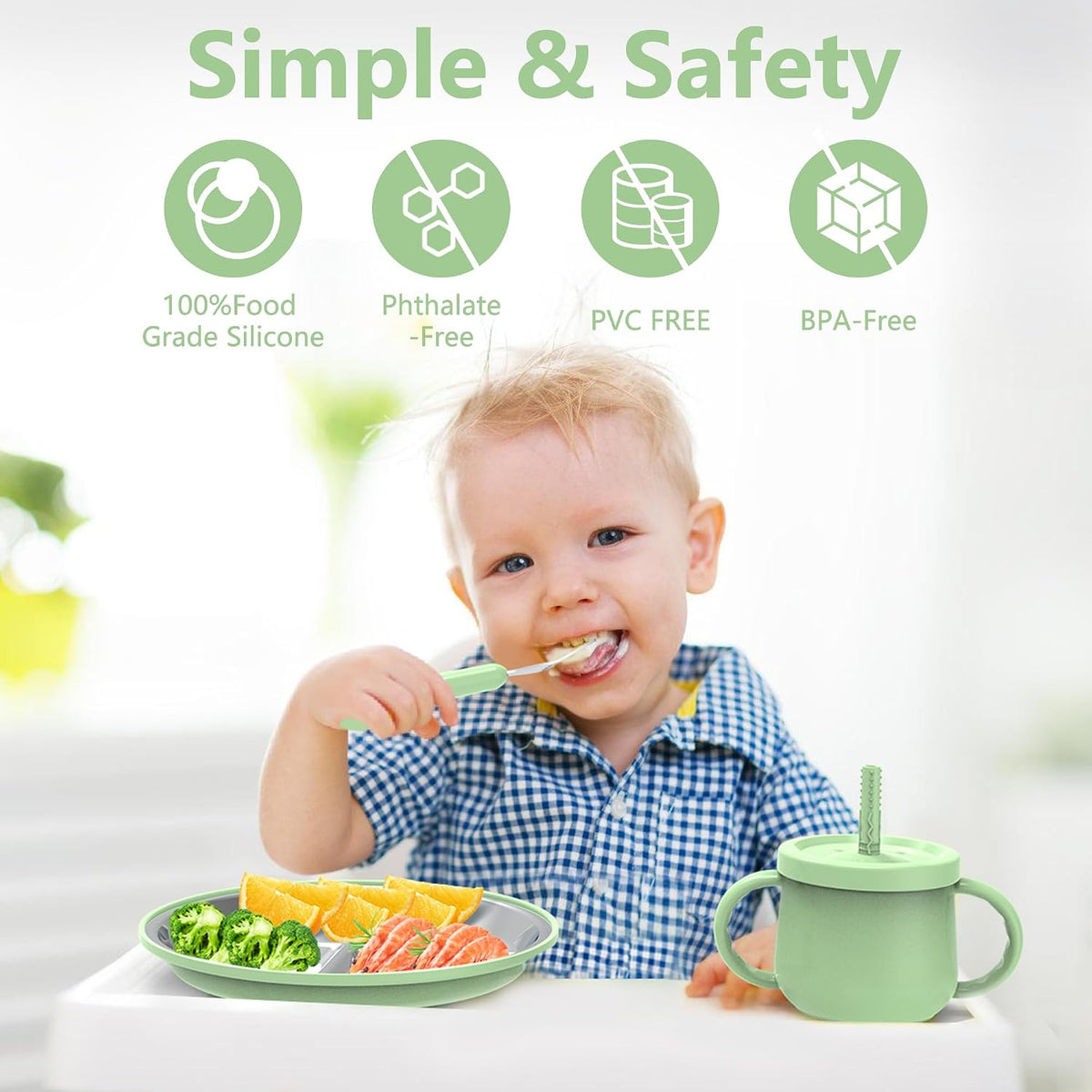 13PCS Baby Feeding Set, Removable Stainless & Silicone, Odor-Free