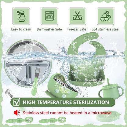 13PCS Baby Feeding Set, Removable Stainless & Silicone, Odor-Free
