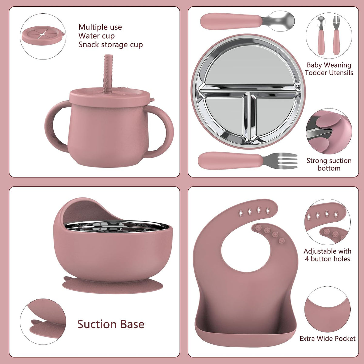 13PCS Baby Feeding Set, Removable Stainless & Silicone, Odor-Free