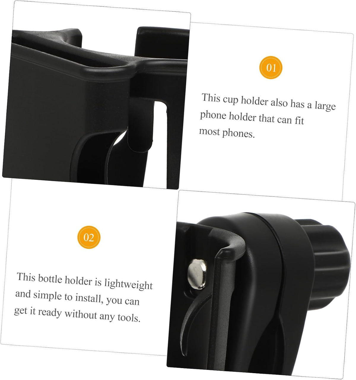 Stroller Bottle and Phone Holder Cup Drink Holder for Pushchair Pram Bike Handlebar Easy Installation Lightweight Black Storage Rack for Outings