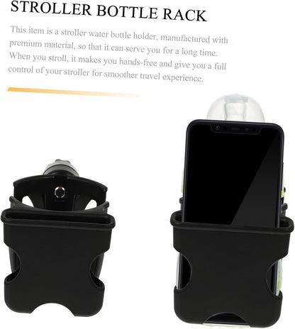 Stroller Bottle and Phone Holder Cup Drink Holder for Pushchair Pram Bike Handlebar Easy Installation Lightweight Black Storage Rack for Outings