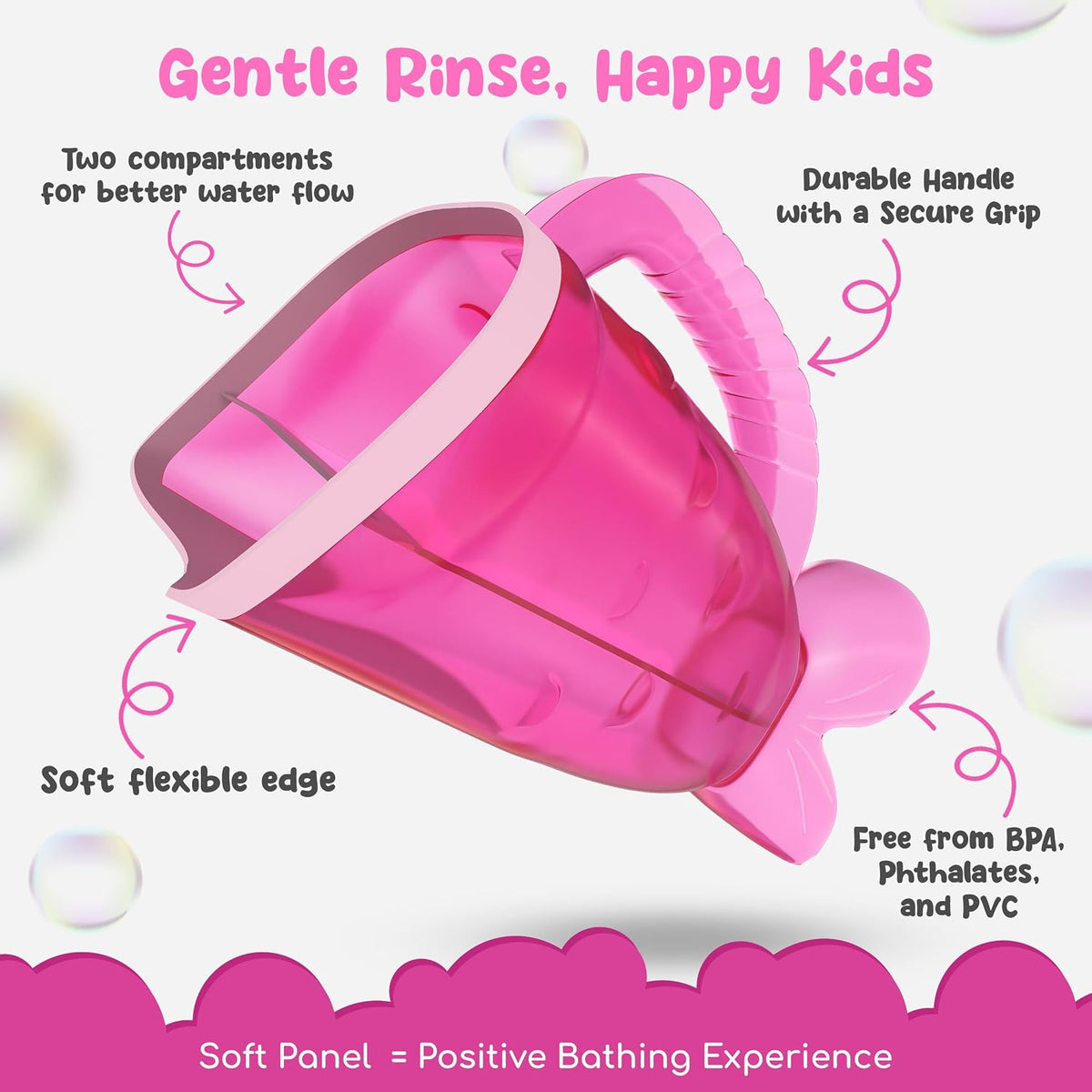 Pink Baby Rinser Cup and Bath Pail - Tear-Free, Non-Toxic, BPA-Free Accessory for Kids of All Ages - Provides Gentle, Safe, Enjoyable Bathing