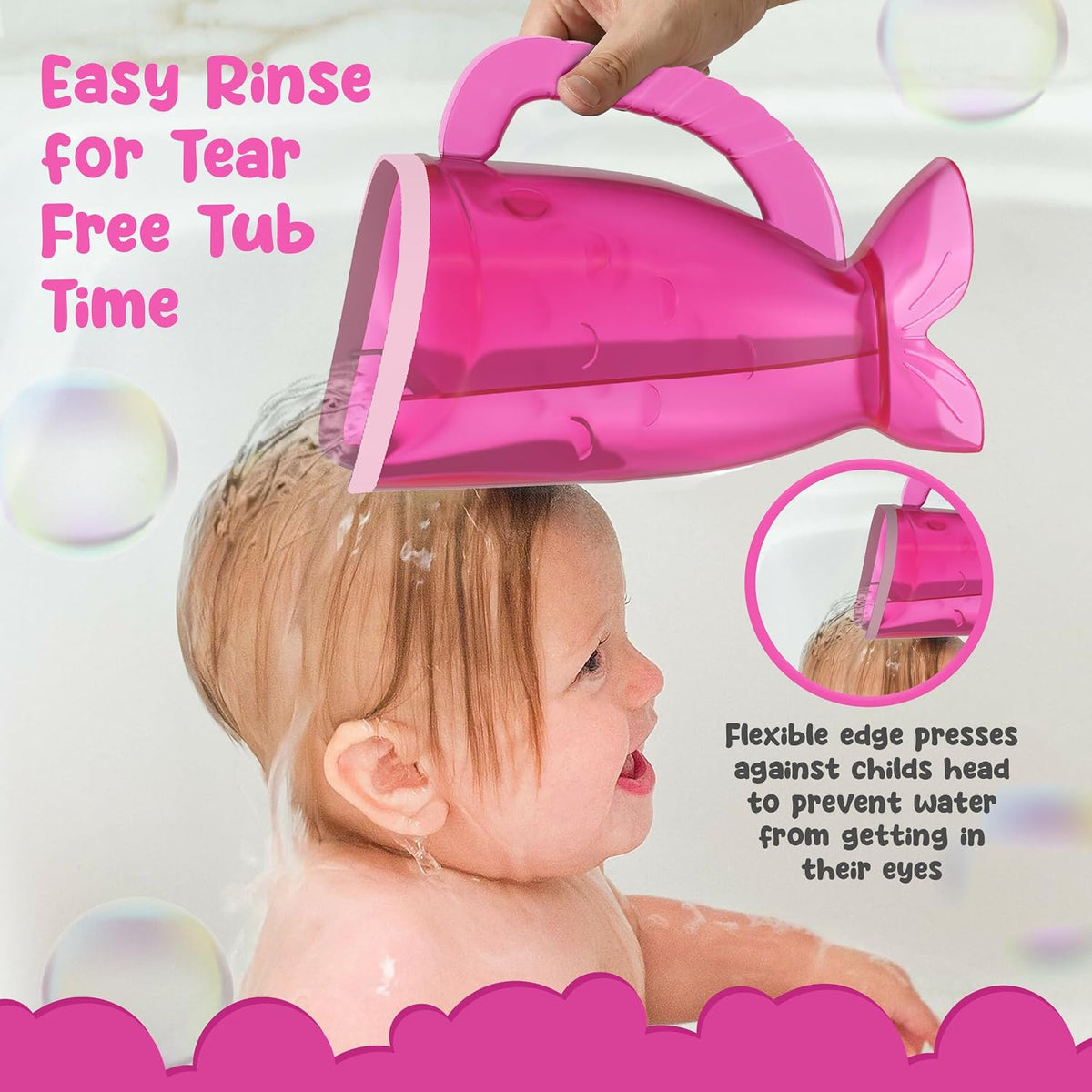 Pink Baby Rinser Cup and Bath Pail - Tear-Free, Non-Toxic, BPA-Free Accessory for Kids of All Ages - Provides Gentle, Safe, Enjoyable Bathing