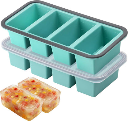 Silicone Freezer Trays with Lids 2 Pack, Stackable Soup Freezer Container Molds with Steel Reinforced Rim, Large Silicone Trays for Freezing Broth, Sauce, and Meal Prep, Oven Safe, Grey, 1 Cup