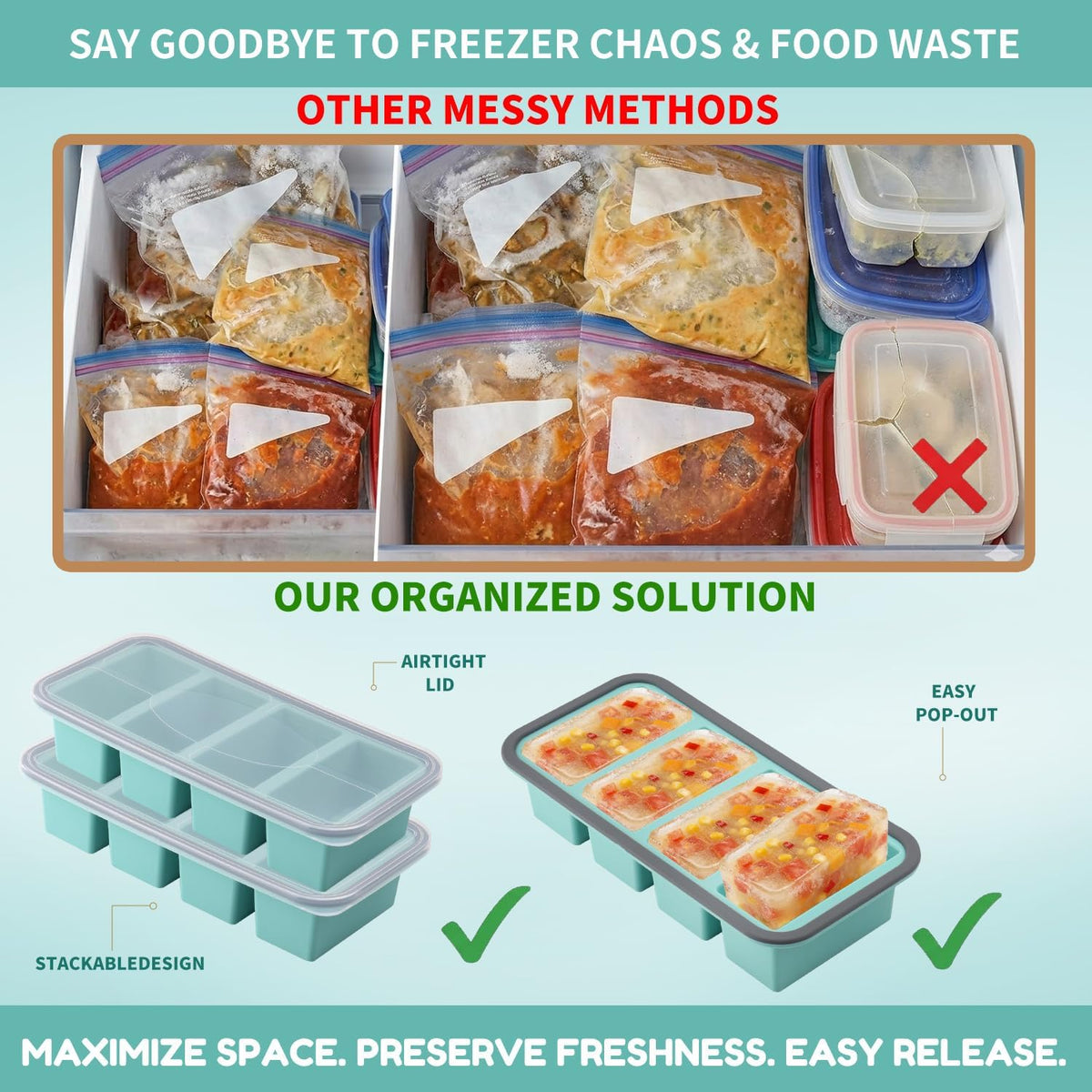 Silicone Freezer Trays with Lids 2 Pack, Stackable Soup Freezer Container Molds with Steel Reinforced Rim, Large Silicone Trays for Freezing Broth, Sauce, and Meal Prep, Oven Safe, Grey, 1 Cup