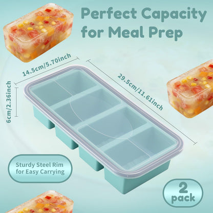 Silicone Freezer Trays with Lids 2 Pack, Stackable Soup Freezer Container Molds with Steel Reinforced Rim, Large Silicone Trays for Freezing Broth, Sauce, and Meal Prep, Oven Safe, Grey, 1 Cup