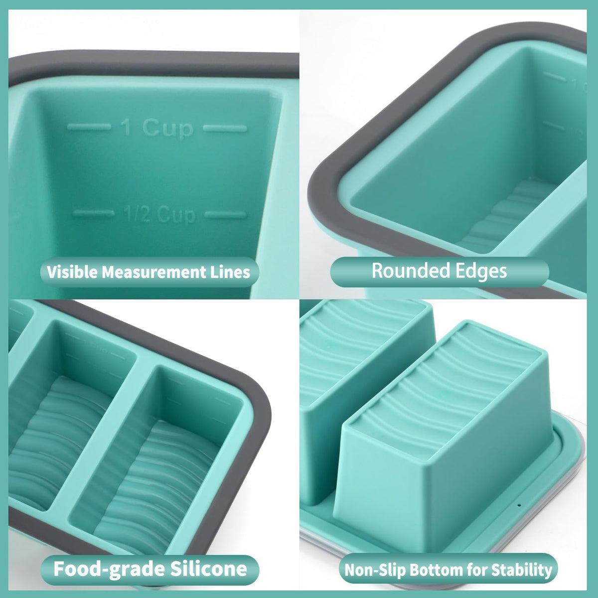 Silicone Freezer Trays with Lids 2 Pack, Stackable Soup Freezer Container Molds with Steel Reinforced Rim, Large Silicone Trays for Freezing Broth, Sauce, and Meal Prep, Oven Safe, Grey, 1 Cup