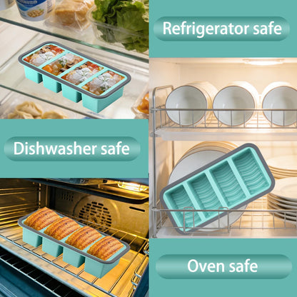 Silicone Freezer Trays with Lids 2 Pack, Stackable Soup Freezer Container Molds with Steel Reinforced Rim, Large Silicone Trays for Freezing Broth, Sauce, and Meal Prep, Oven Safe, Grey, 1 Cup