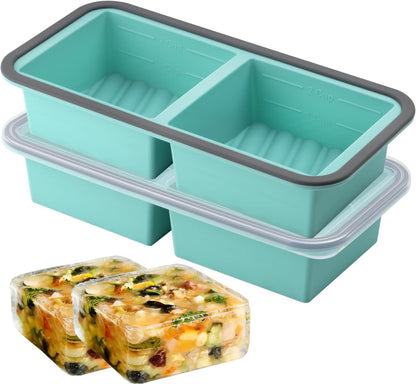 Silicone Freezer Trays with Lids 2 Pack, Stackable Soup Freezer Container Molds with Steel Reinforced Rim, Large Silicone Trays for Freezing Broth, Sauce, and Meal Prep, Oven Safe, Grey, 1 Cup