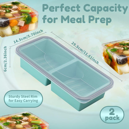 Silicone Freezer Trays with Lids 2 Pack, Stackable Soup Freezer Container Molds with Steel Reinforced Rim, Large Silicone Trays for Freezing Broth, Sauce, and Meal Prep, Oven Safe, Grey, 1 Cup