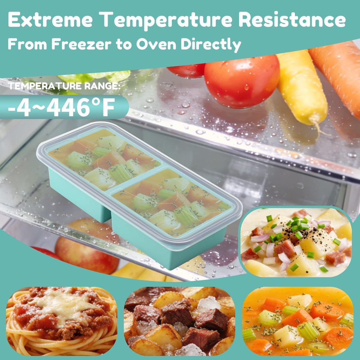 Silicone Freezer Trays with Lids 2 Pack, Stackable Soup Freezer Container Molds with Steel Reinforced Rim, Large Silicone Trays for Freezing Broth, Sauce, and Meal Prep, Oven Safe, Grey, 1 Cup