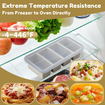Silicone Freezer Trays with Lids 2 Pack, Stackable Soup Freezer Container Molds with Steel Reinforced Rim, Large Silicone Trays for Freezing Broth, Sauce, and Meal Prep, Oven Safe, Grey, 1 Cup