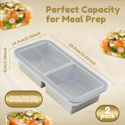 Silicone Freezer Trays with Lids 2 Pack, Stackable Soup Freezer Container Molds with Steel Reinforced Rim, Large Silicone Trays for Freezing Broth, Sauce, and Meal Prep, Oven Safe, Grey, 1 Cup